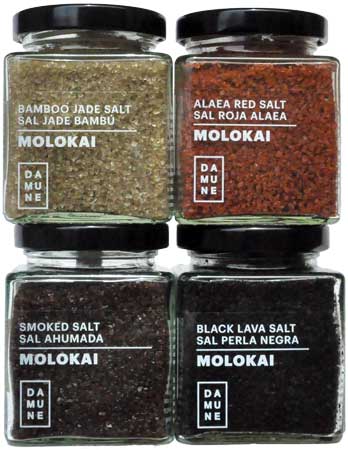 Sali Gourmet Molokai-Hawai: Nero Black, Rosso Alaea , Giada Bambú e Affumicato.