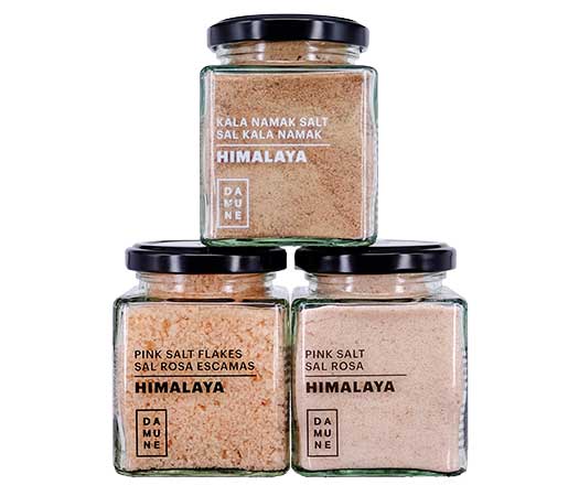 Gourmet Salt Himalaya: Pink Fine, Pink Flakes and Kala Namak